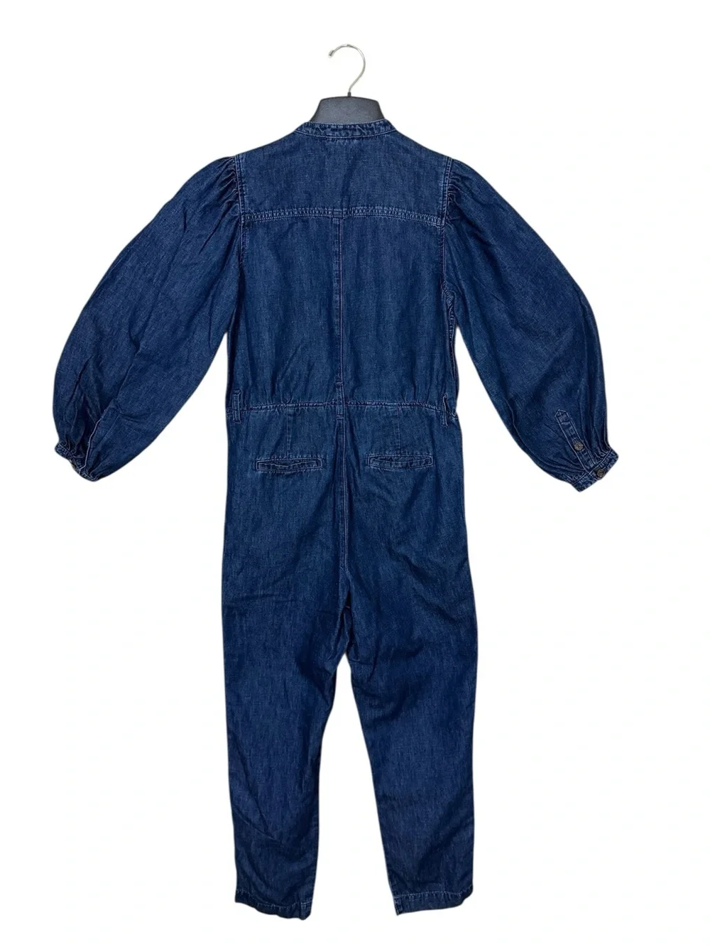 J. Crew Puff Sleeve Denim Long-Sleeve Jumpsuit